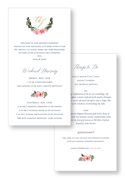 Bouquet Itinerary