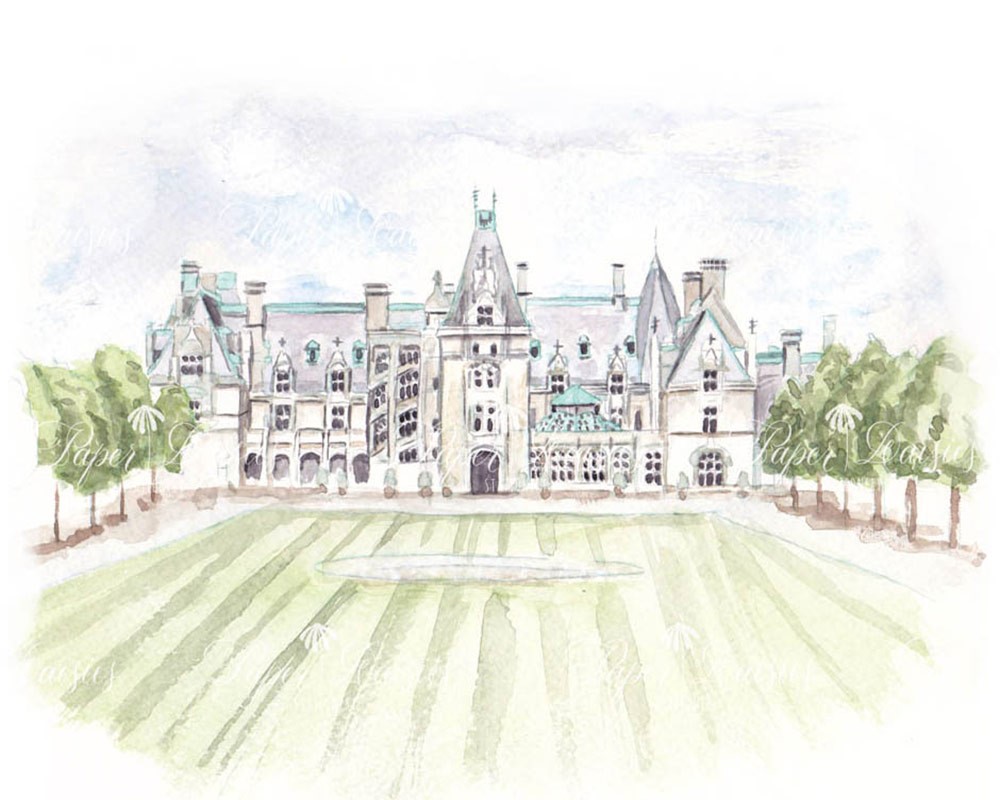 Biltmore Estate, Asheville, North Carolina | Watercolor Venue Painting | Paper Daisies Stationery