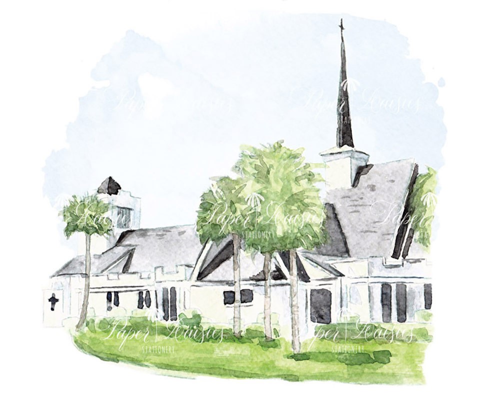 Christ Episcopal Church, Ponte Vedra Beach, FL | Watercolor Venue Painting | Paper Daisies