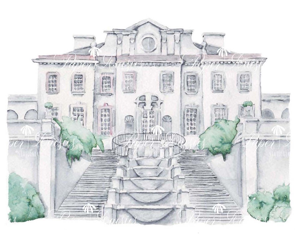 Swan House at Atlanta History Center | Watercolor Venue Painting | Paper Daisies Stationery