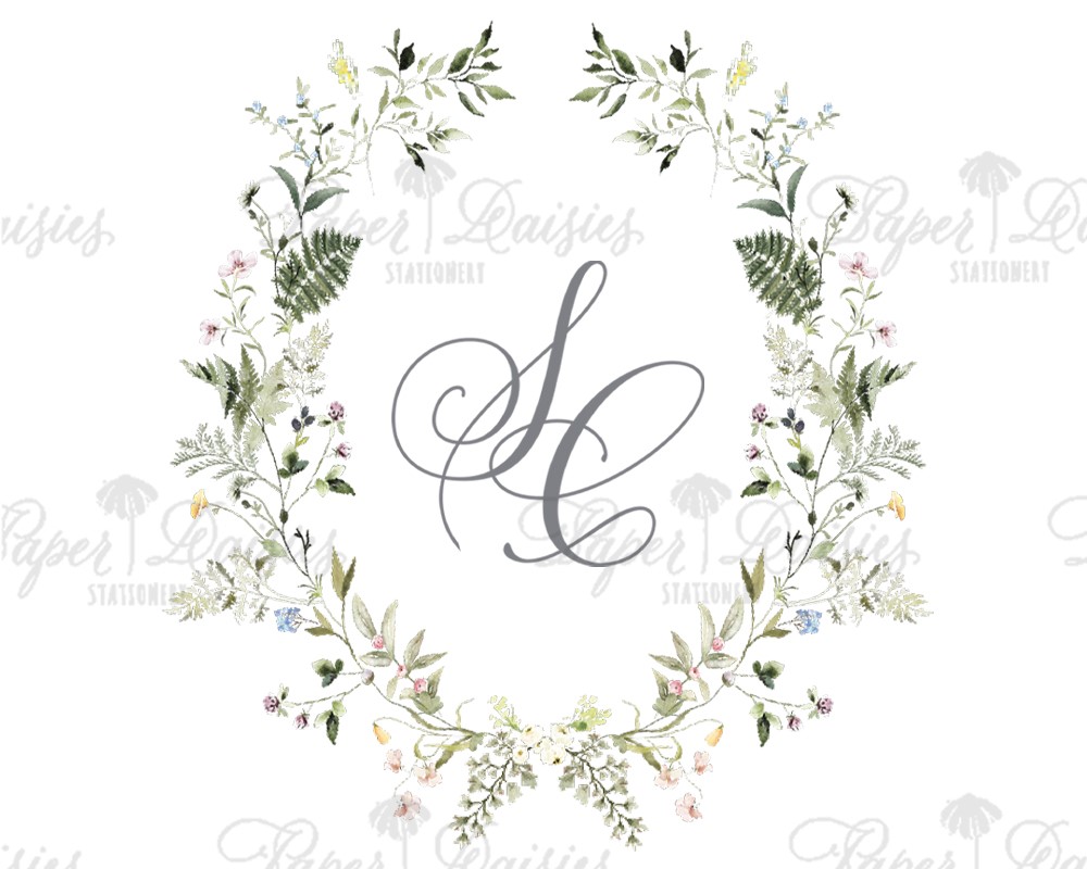 Fern Wildflower Crest | Watercolor Floral Crest| Paper Daisies Stationery